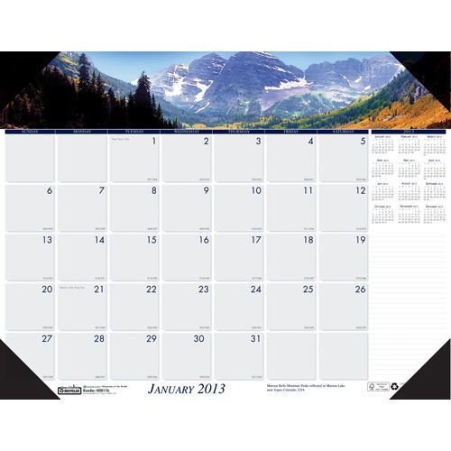 House Of Doolittle Mountains of the World Desk Pad Calendar, Monthly, 18-1/2 x