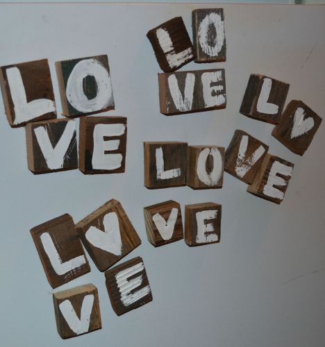 Reclaimed Wood Magnets Set of 4 Home Fridge Office Decor File Cabinet &#034; LOVE &#034;