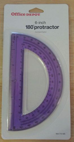 NEW 6-Inch Clear Plastic 180 Degree Protractor Office Depot Purple