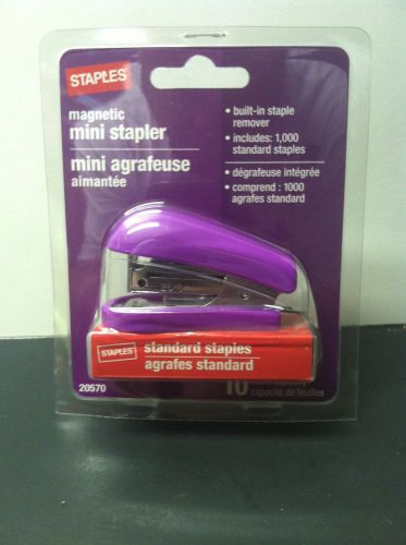 Staples magnetic mini stapler w/staples purple color  nip for sale