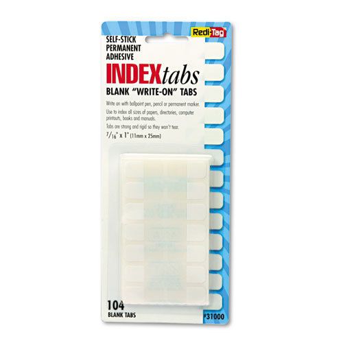 Side-Mount Self-Stick Plastic Index Tabs, 1 inch, White, 104/Pack