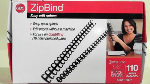 Gbc 50 spines 5/8&#034; zipcomb binding black 15007 chop 392zz1 for sale
