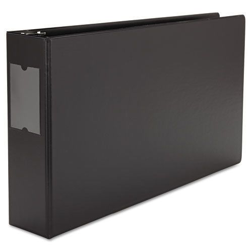 Wide base round ring binder with label holder, 3&#034; capacity, 11 x 17, black for sale