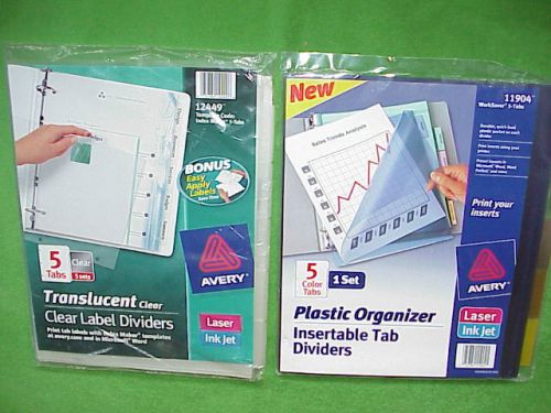 Avery 12449 index clear label dividers 5 pk &amp; insertable plastic organizer 5 tab for sale