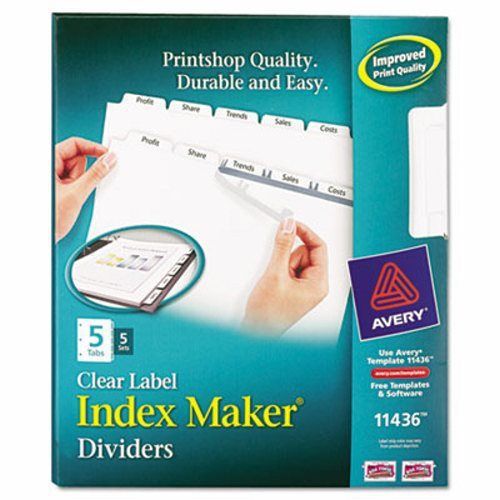 Avery Index Maker Clear Label Dividers, 5-Tab, Letter, Wht, 5 Sets/Pk (AVE11436)