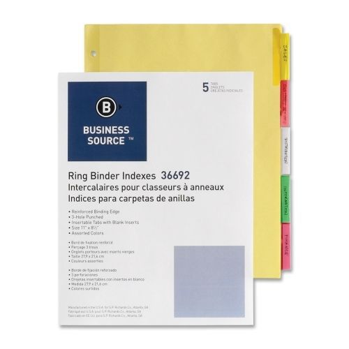 Business Source Ring Binder Index Divider -8.5&#034;x11&#034; -5/St -Multicolor- BSN36692