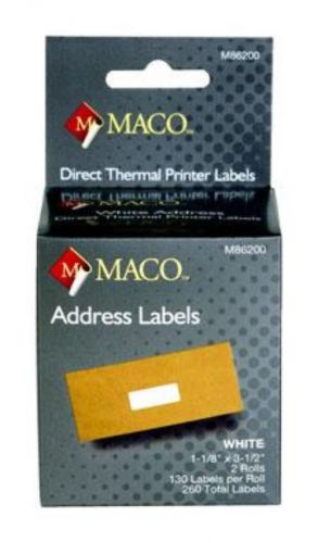 Direct Thermal Printer Labels Address 1-1/8 x 3-1/2 Size 2 Ct 130/Roll 260/Total
