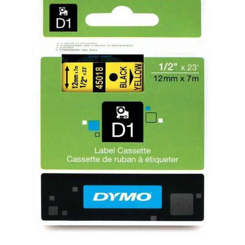 Dymo Tape for Label Makers 1/2&#034;x23&#039; Black/Yellow #45018