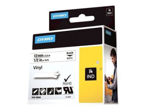 Dymo rhinopro coloured vinyl - permanent adhesive vinyl tape - white - rol 18444 for sale