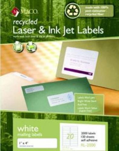 Chartpak Recycled Laser/Inkjet Labels 1&#039;&#039; x 4&#039;&#039; White 20 Per Sheet 2000 Count