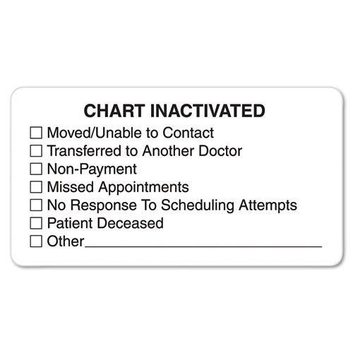 &#034;Chart Inactivated&#034; Medical Labels, 1-3/4 x 3-1/4, White, 250/Roll