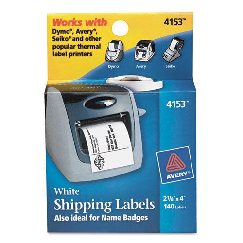 Thermal printer labels, shipping, 2-1/8 x 4, white, 140/roll, 1 roll/box for sale