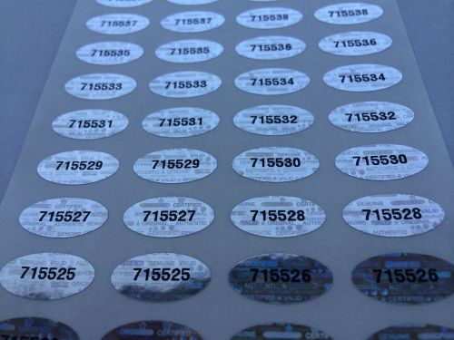 Qty 5000-serial numbered oval hologram security void labels stickers for sale