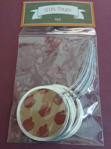 NIP 2&#034; 6pk TEACHER APPRECIATION RED APPLE ROUND SILVER TRIM GIFT TREAT TAGS