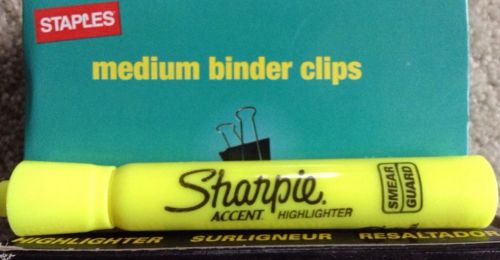 NIB Box Medium Binder Clips(11) &amp; 10 Yellow Highlighters