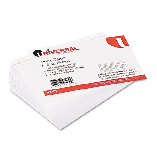 Universal Ruled Index Cards, 4 x 6, White, UNV47230, 2 Packs of 100