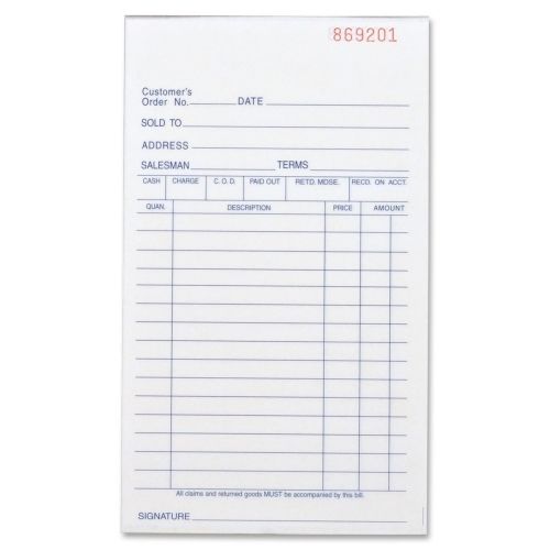 Business Source All-Purpose Forms Book -50 Sht-2 Part -7&#034;x4.12&#034;- 1Ea - BSN39550