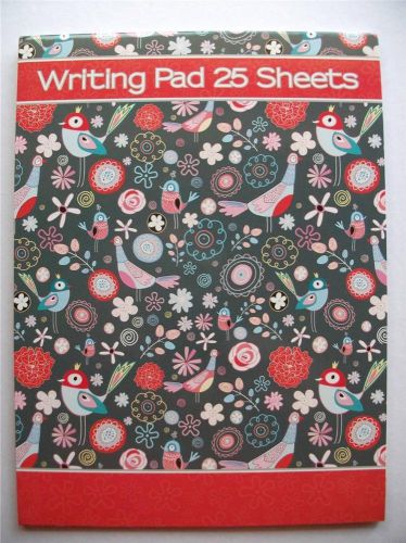 Writing Pad Note Paper, Grey Birds For Correspondence Letters Invites, 25 Pages