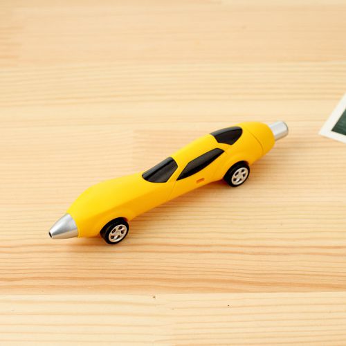 creative spring pen yellow ballpen  movement car model blue ink  2 pcs