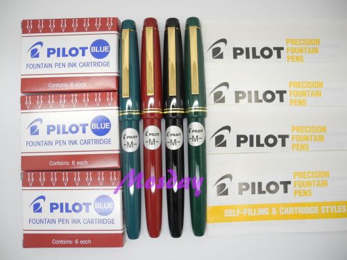 4 Colors Set Pilot 78G Fountain Pen Medium Nib + 18 BLUEIC-50 Cartridges