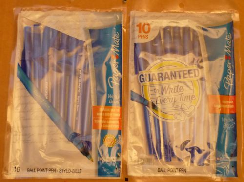LOT OF 2 - PAPERMATE WRITE BROS 10 PACK BLUE INK MEDIUM POINT BALL POINT PENS