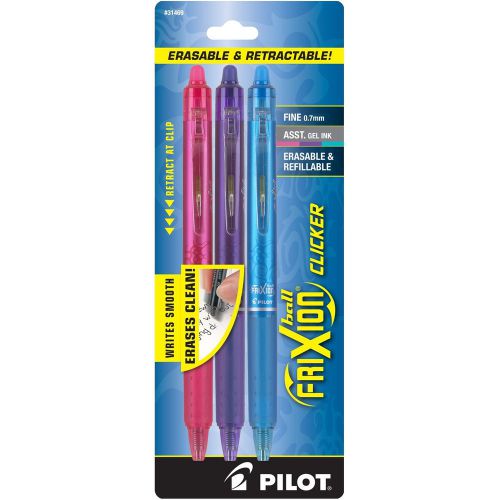 Pilot FriXion Clicker, Fine Point 3pk, Asst Colors (Pilot 31469) - 1  Pack Each