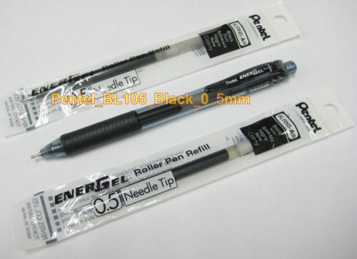 1pen+2refill PENTEL BLN105-A EnerGel-X Gel Roller 0.5mm ball ink BLACK Metal Tip