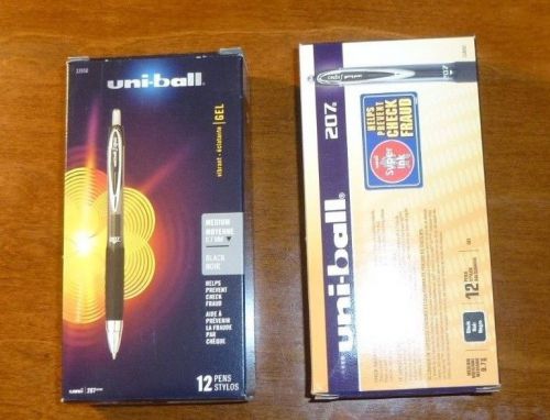 Two boxes of 12  (24 total) UNI-BALL .7mm Black Noir Medium 33950 Gel NEW in box