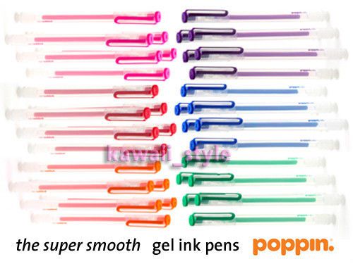 Poppin Super Smooth Assorted GEL INK Pens x 36 Pink Red Orange Green Blue Purple