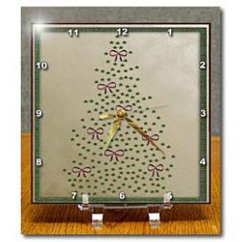 3dRose dc_13015_1 Desk Clock  Christmas Tree of Bows  6 by 6-Inch