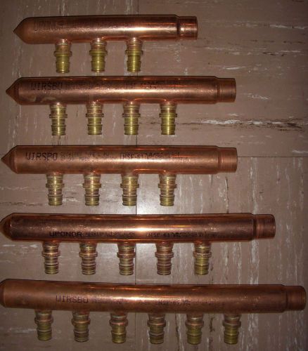 Lot 5 wirsbo uponor manifold 1x3/ 2x4/ 1x5/ 1x6 ports 1/2 pex with 3/4 sweat for sale