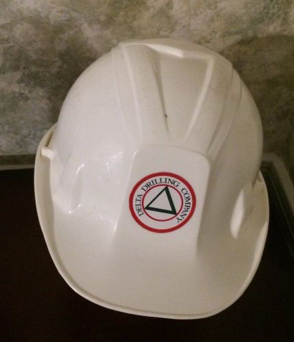 Heavy Duty Construction White Hard Hat by Apex W/Delta Drilling Logo, USA, EUC