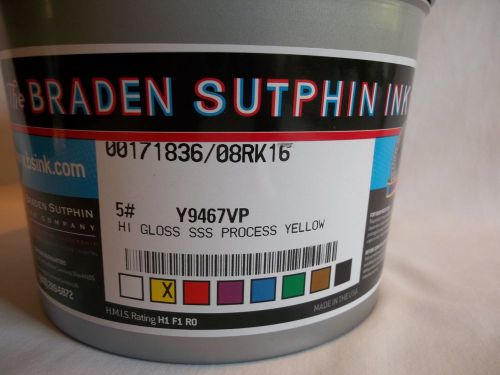 NEW-  Braden Sutphin Ink &#034; Y9467VP &#034; Hi Gloss- SSS Process Yellow - 5 lb &#034;FRESH&#034;