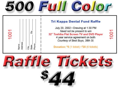 Full color raffle tickets (qty) per order (500) for sale