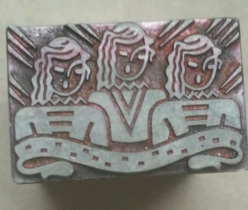 Vintage lead Printing Block letterpress carolers choir singing Christmas