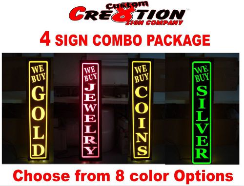 4 LED Light box Signs We Buy GOLD, SILVER, JEWELRY,COINS Banner/neon alternative