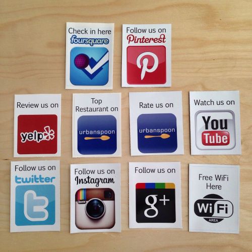 Choose 3 SocialMedia Decals stickers Twitter Yelp UrbanSpoon Instagram 6&#034;x 8&#034;
