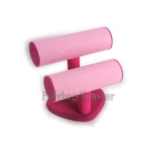 Vivid pink sueded triple t-bar bracelet jewelry retail display stand for sale