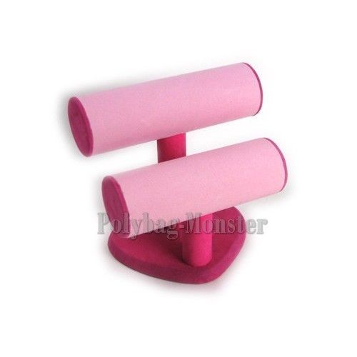 Vivid Pink Sueded Triple T-Bar Bracelet Jewelry Retail Display Stand