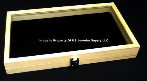 6 Natural Wood Glass Top Lid Black 32 Space Jewelry Display Box Cases