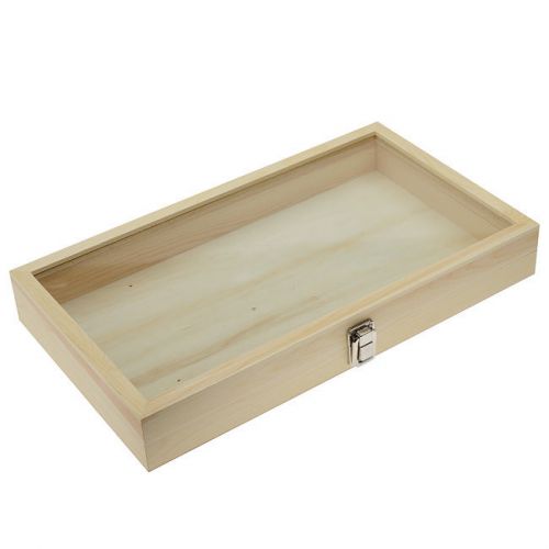 Wooden Display Tray, With Glass Lid and Latch 14 7/8 x 8 1/2 x 2 1/8 Inch