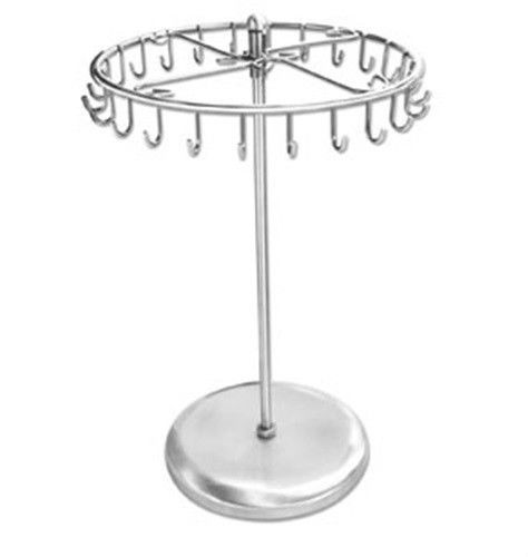 Rotating silver metal necklace display/organizer/ holder - 24 hooks - 13&#034; high for sale