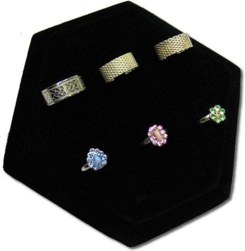 7&#034;lx6&#034;w  14 clip black velvet hexagon shape ring jewelry display stand case rd47 for sale