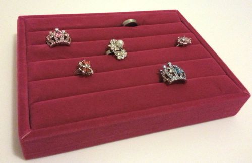 D80 Hot Dark Pink Fabric Rings Earrings Jewelry Display Stand Tray (W:6&#034; x L:8&#034;)