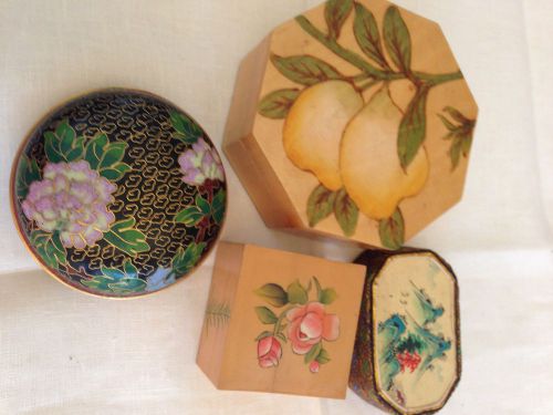 Collection of TRINKET/JEWELLERY  BOXES - Chinese Laquer Bamboo &amp; Cloissonne