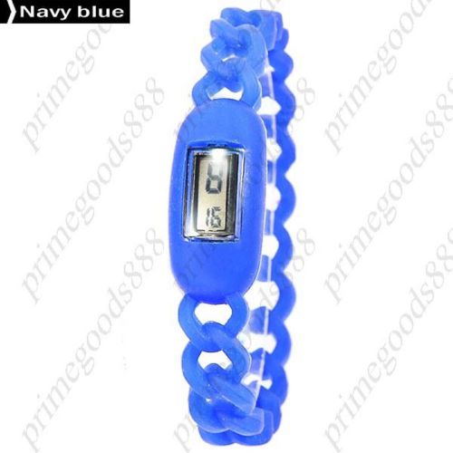 Sports LCD Digital Sport Silica Gel Band Free Shipping  Wristwatch Navy Blue