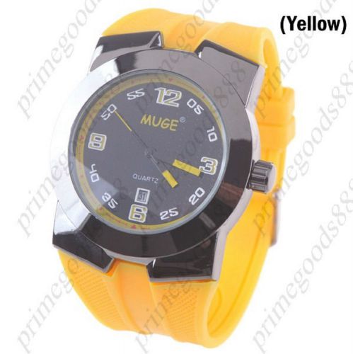 Unisex Quartz Wrist Watch with Date Indicator Rubber in Yellow Free Shipping