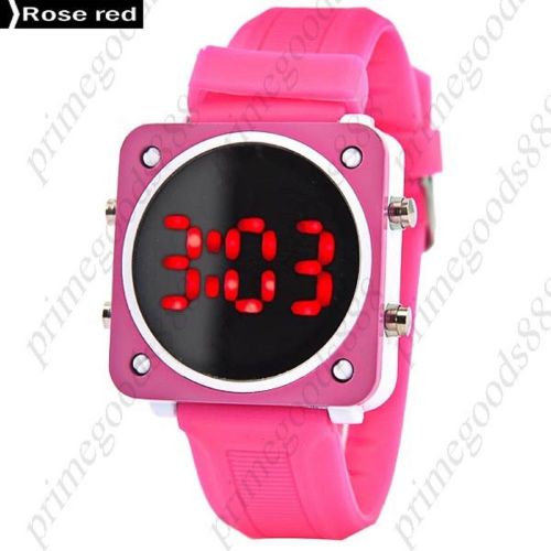 Square Sports LCD Digital Sport Silica Gel Free Shipping Wristwatch Rose Red
