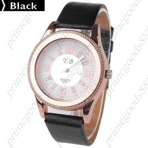 PU Leather Strap Quartz Wrist Round Free Shipping Wristwatch Women&#039;s In Black