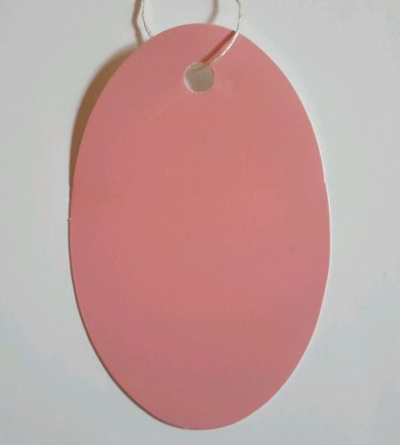100 3 1/2x2 1/4&#034; Pink Oval print price tags with string